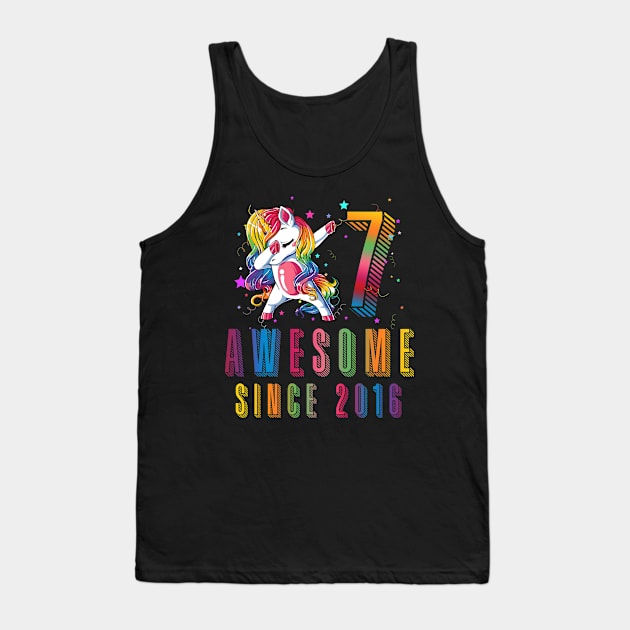 Dabbing Unicorn 7th Birthday Awesome Since 2016 Tank Top by Kokomo